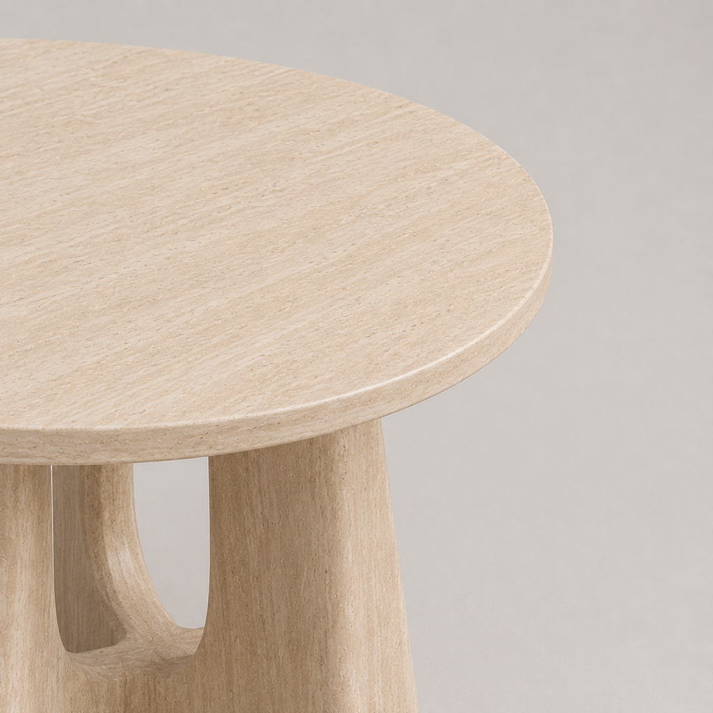 Elian | Duo de tables basses gigognes rondes effet travertin et pieds sculptés