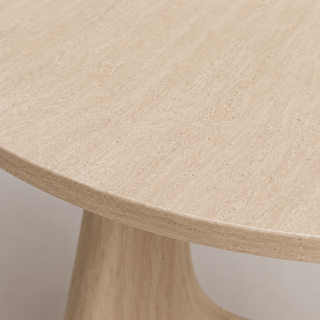 Elian | Duo de tables basses gigognes rondes effet travertin et pieds sculptés