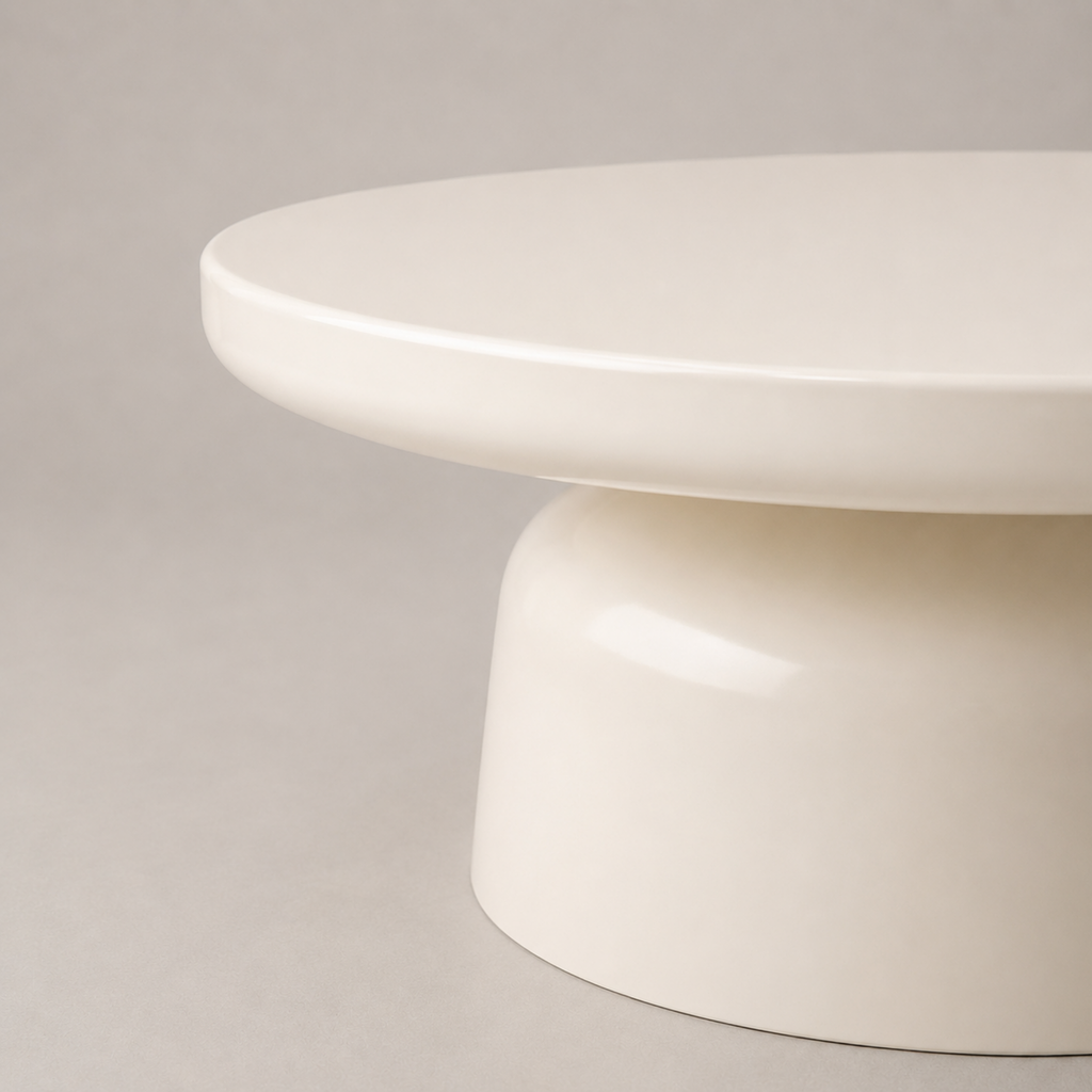Ysée | Table basse ronde laqué blanc crème sur socle colonne