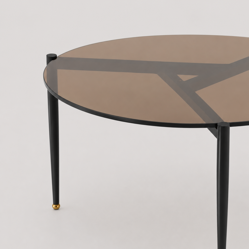Yona | Duo de tables basses gigognes rondes en verre fumé et métal noir