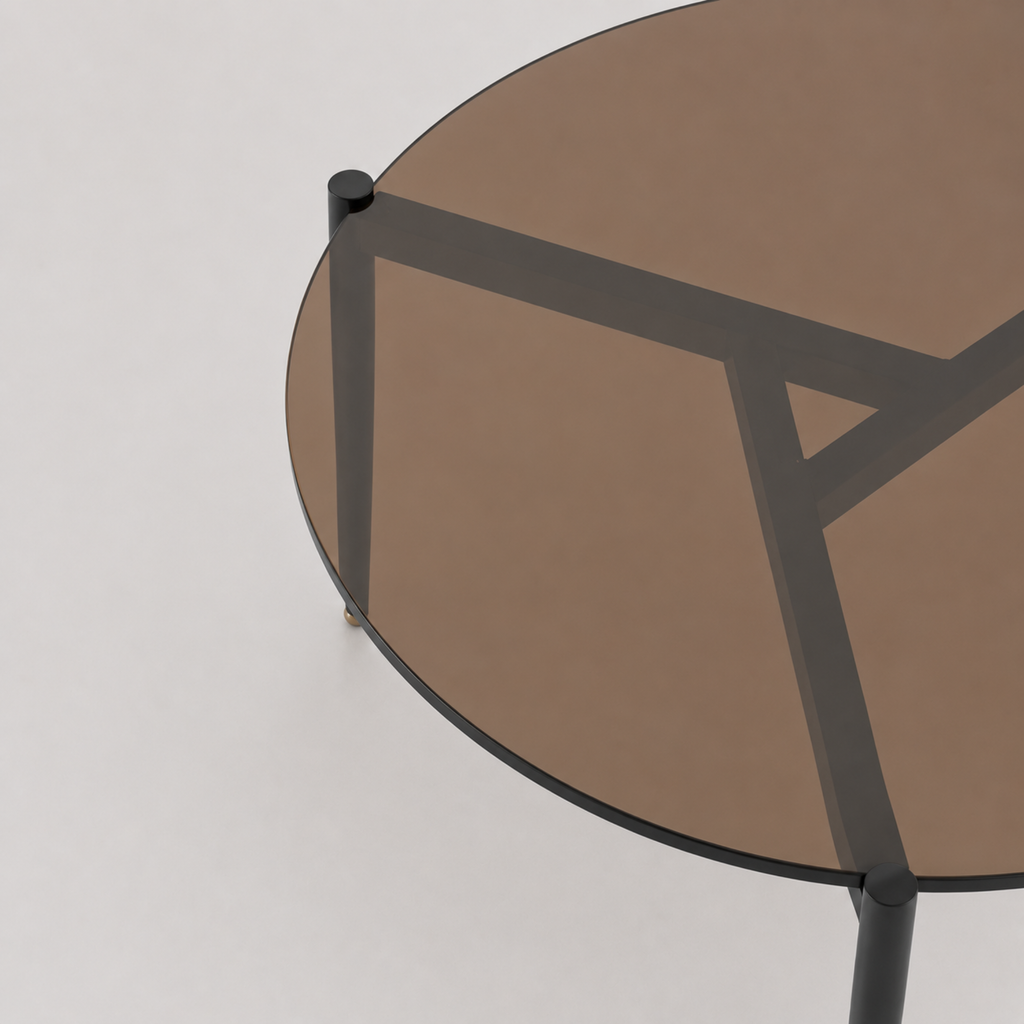 Yona | Duo de tables basses gigognes rondes en verre fumé et métal noir