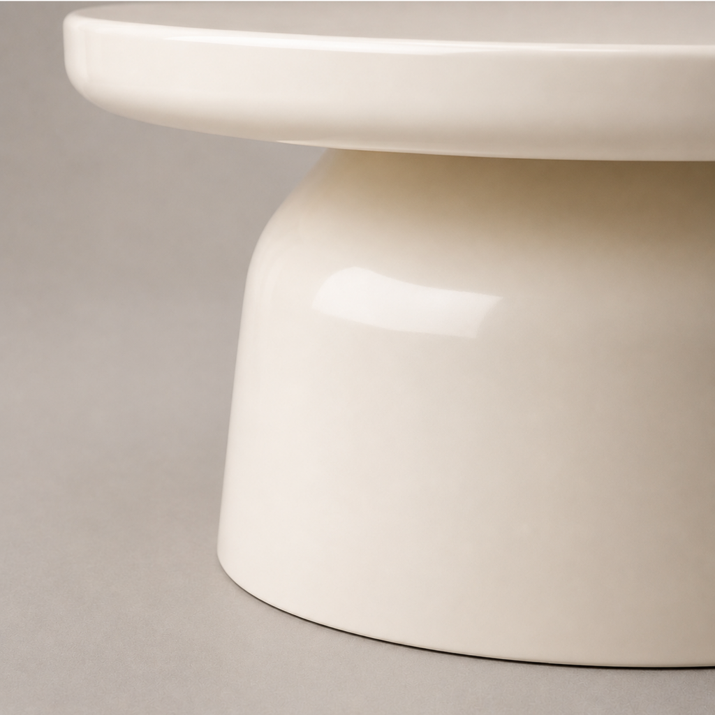 Ysée | Table basse ronde laqué blanc crème sur socle colonne