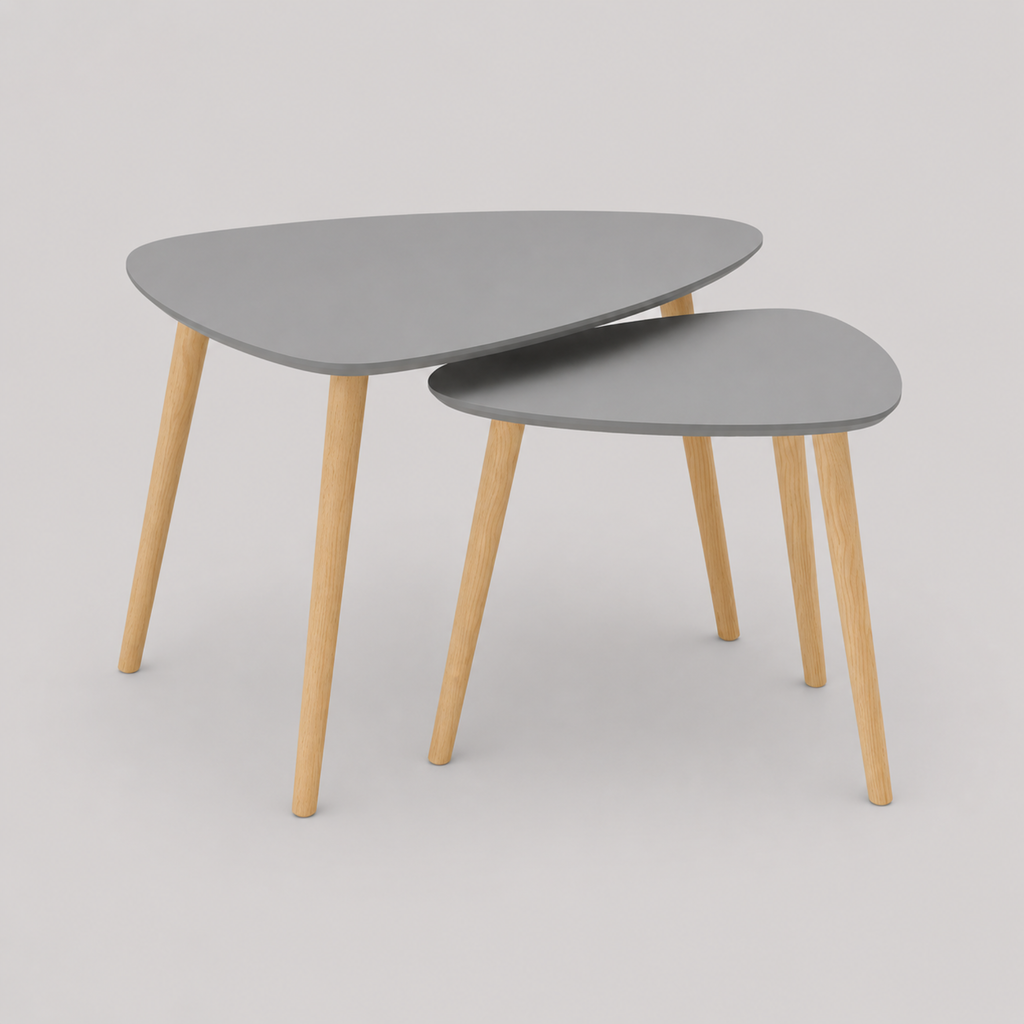 Naïs | Duo de tables basses gigognes organiques en bois et plateau gris