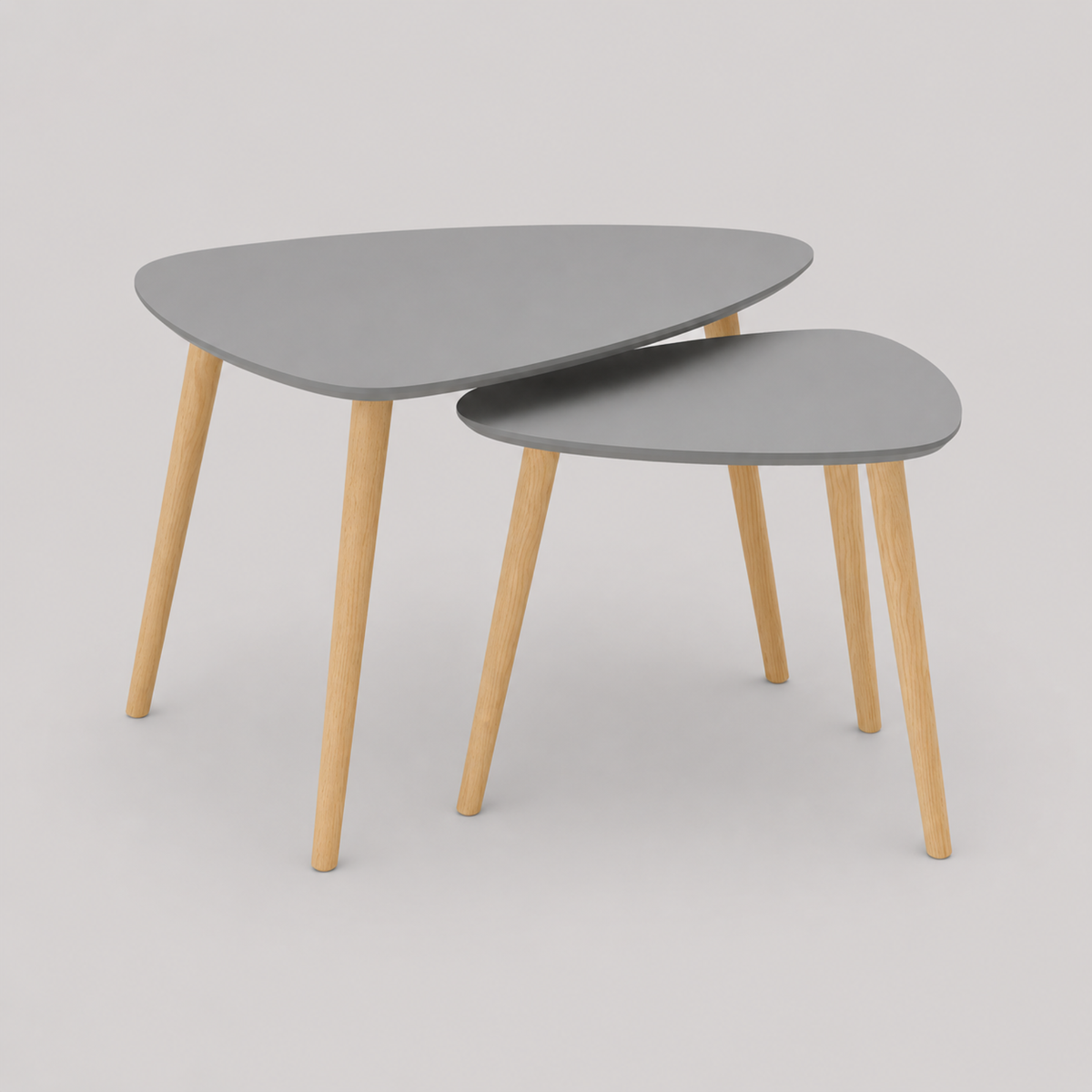 Naïs | Duo de tables basses gigognes organiques en bois et plateau gris