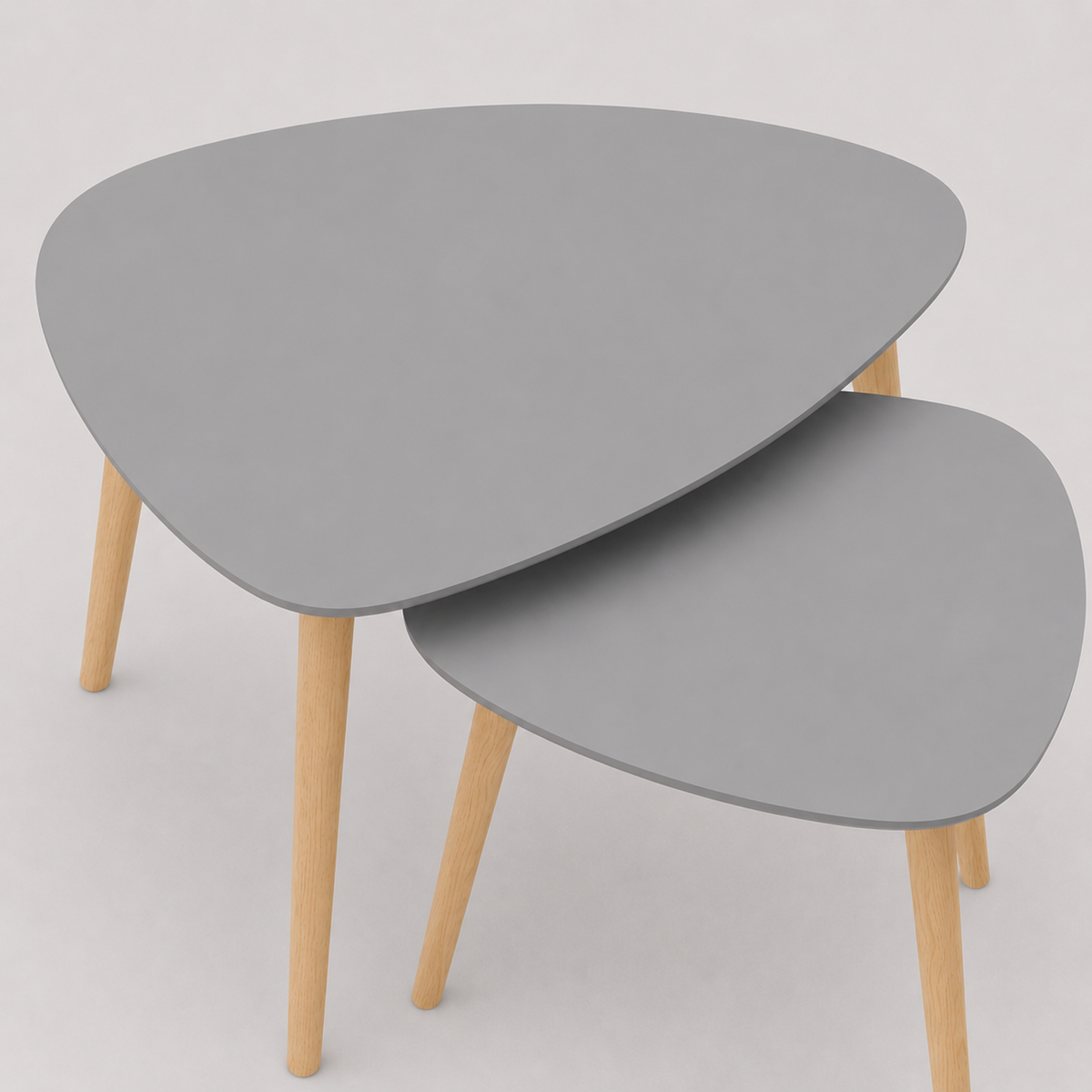 Naïs | Duo de tables basses gigognes organiques en bois et plateau gris