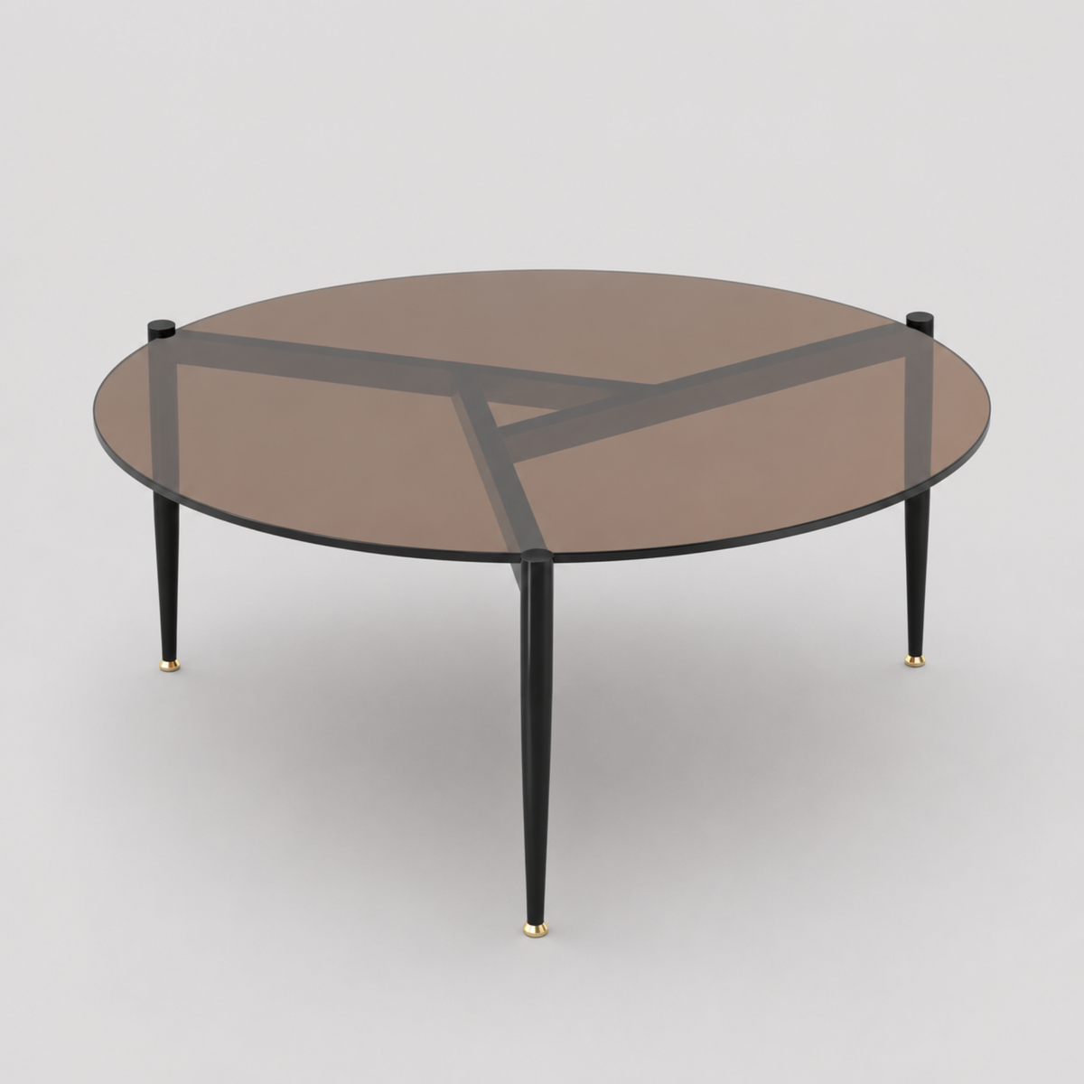 Lior | Table basse ronde en verre fumé et métal noir
