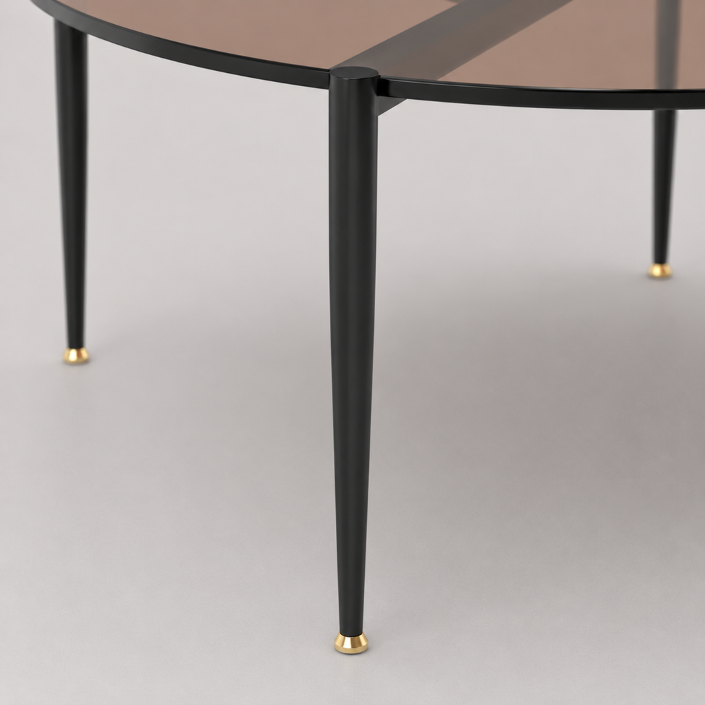 Lior | Table basse ronde en verre fumé et métal noir