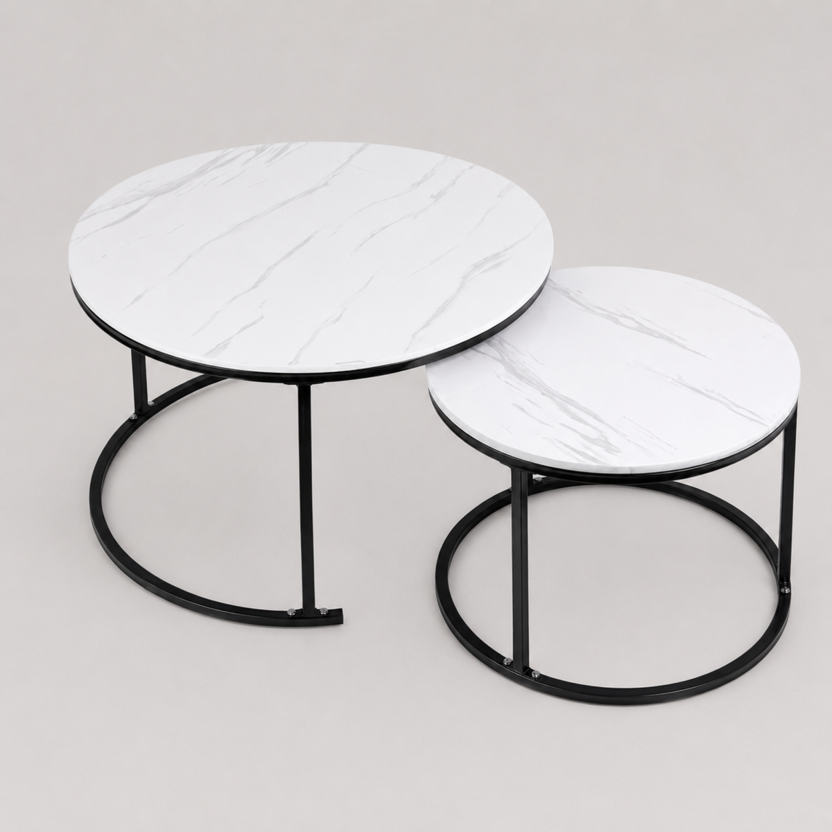 Ezra | Table basse gigogne ronde en effet marbre et métal doré