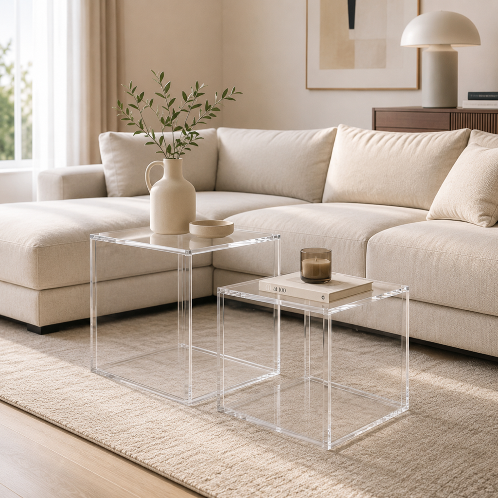 Elio | Duo de tables gigognes cubes en verre transparent
