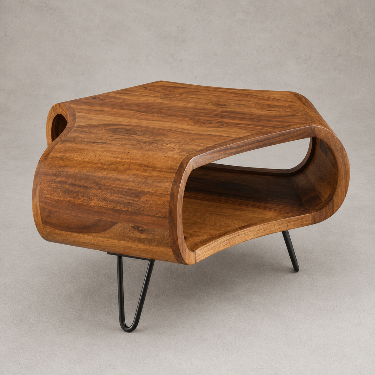 Rowan | Table basse originale en bois de Sheesham massif et métal noir