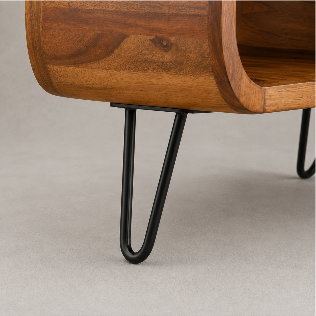 Rowan | Table basse originale en bois de Sheesham massif et métal noir