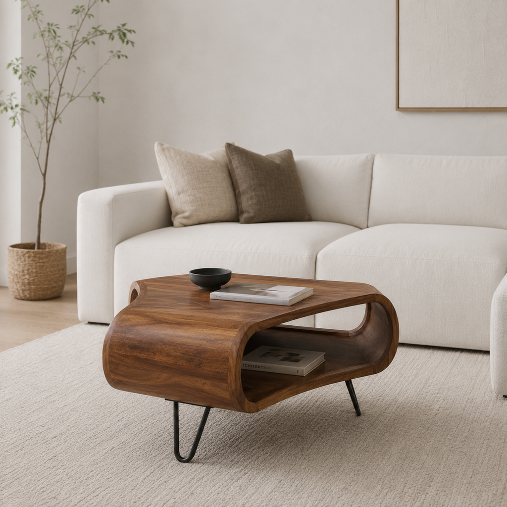 Rowan | Table basse originale en bois de Sheesham massif et métal noir