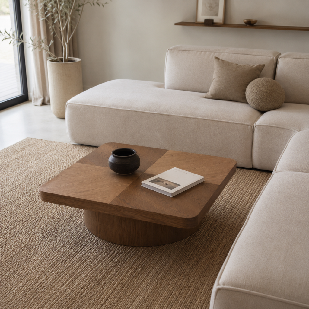 Isaure | Table basse carrée en bambou effet noyer