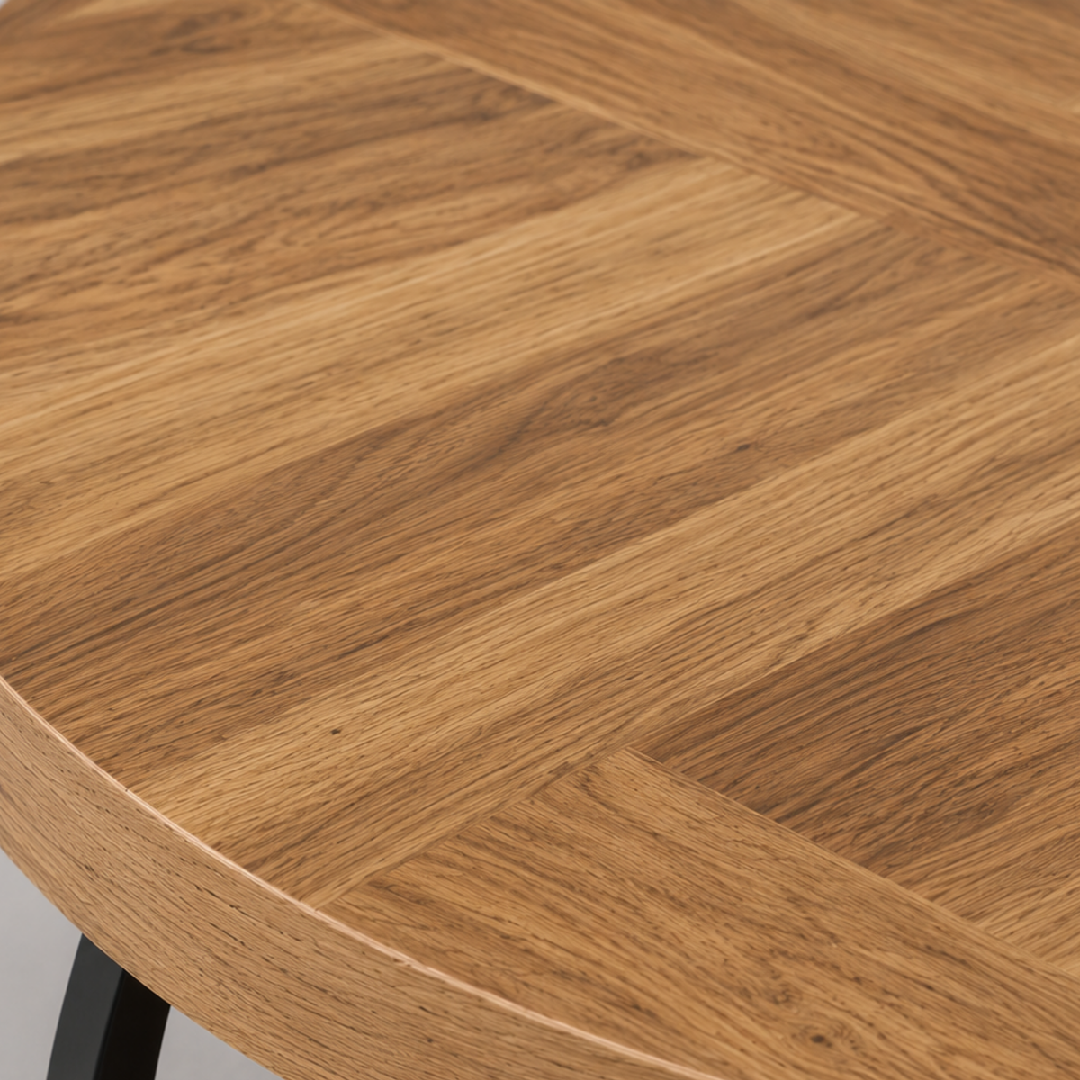 Maylis | Table basse ronde en bois marqueté et métal noir