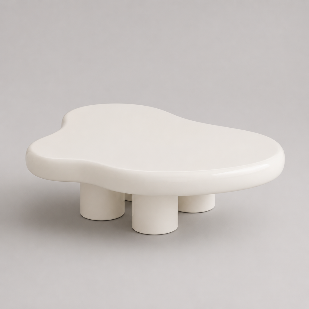 Ninon | Table basse organique en bois laqué blanc laiteux