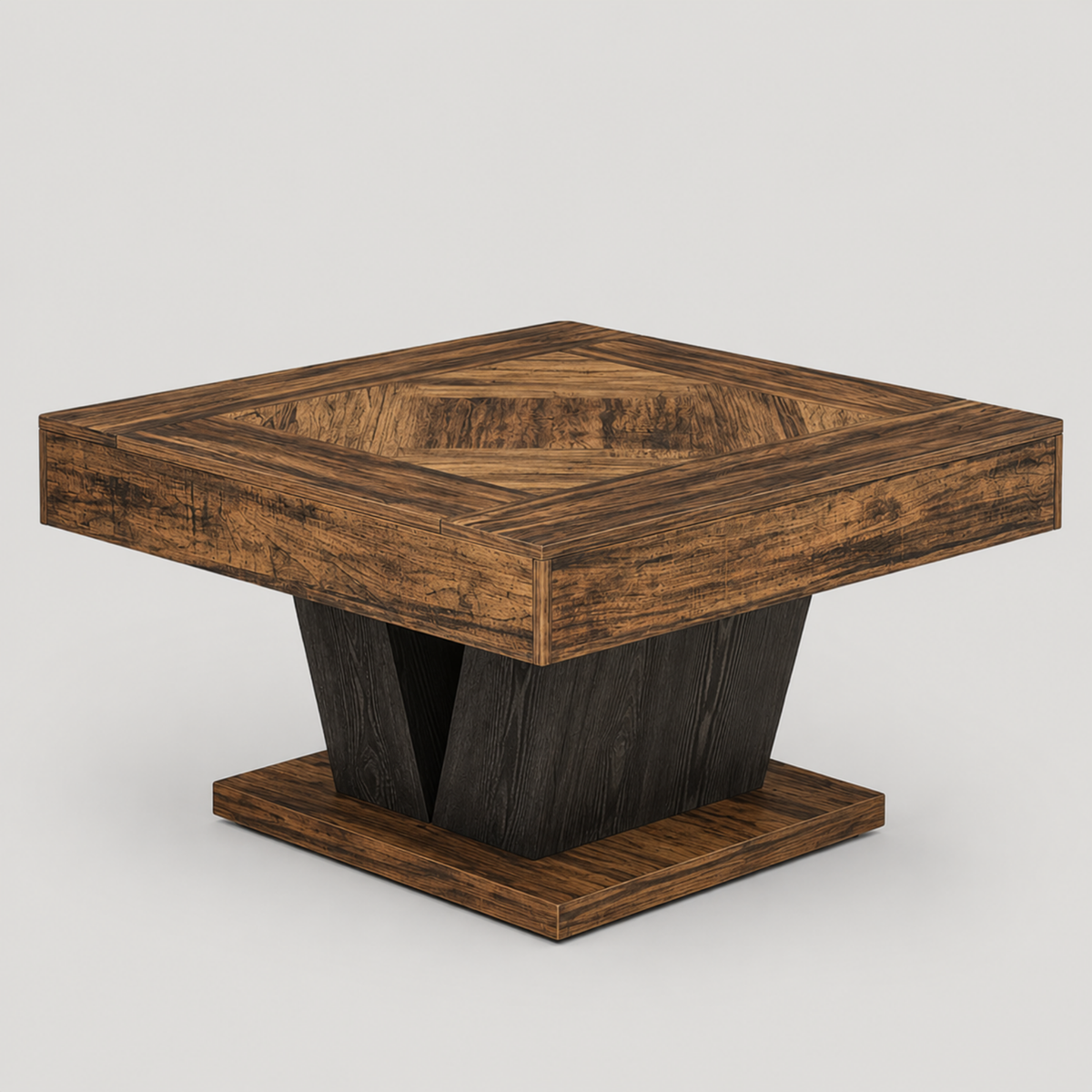 Ilan | Table basse carrée en bois et piètement noir sculptural