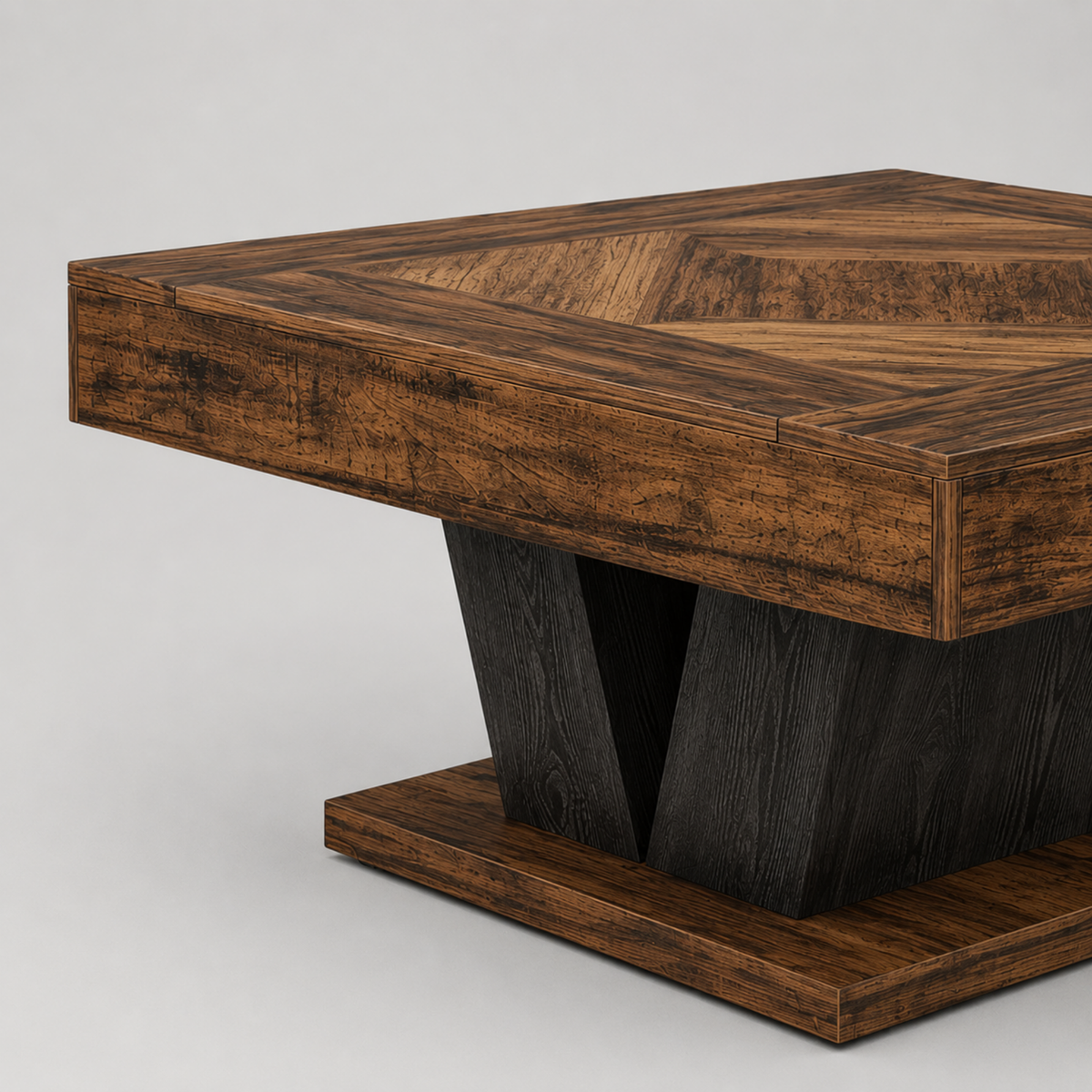 Ilan | Table basse carrée en bois et piètement noir sculptural