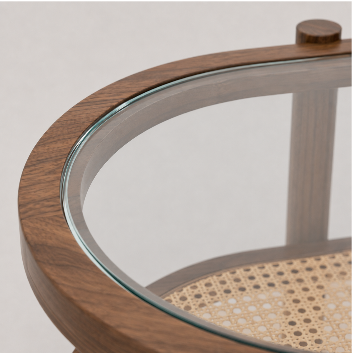 Orlane | Table basse ovale en bois d'acacia, verre trempé et rotin