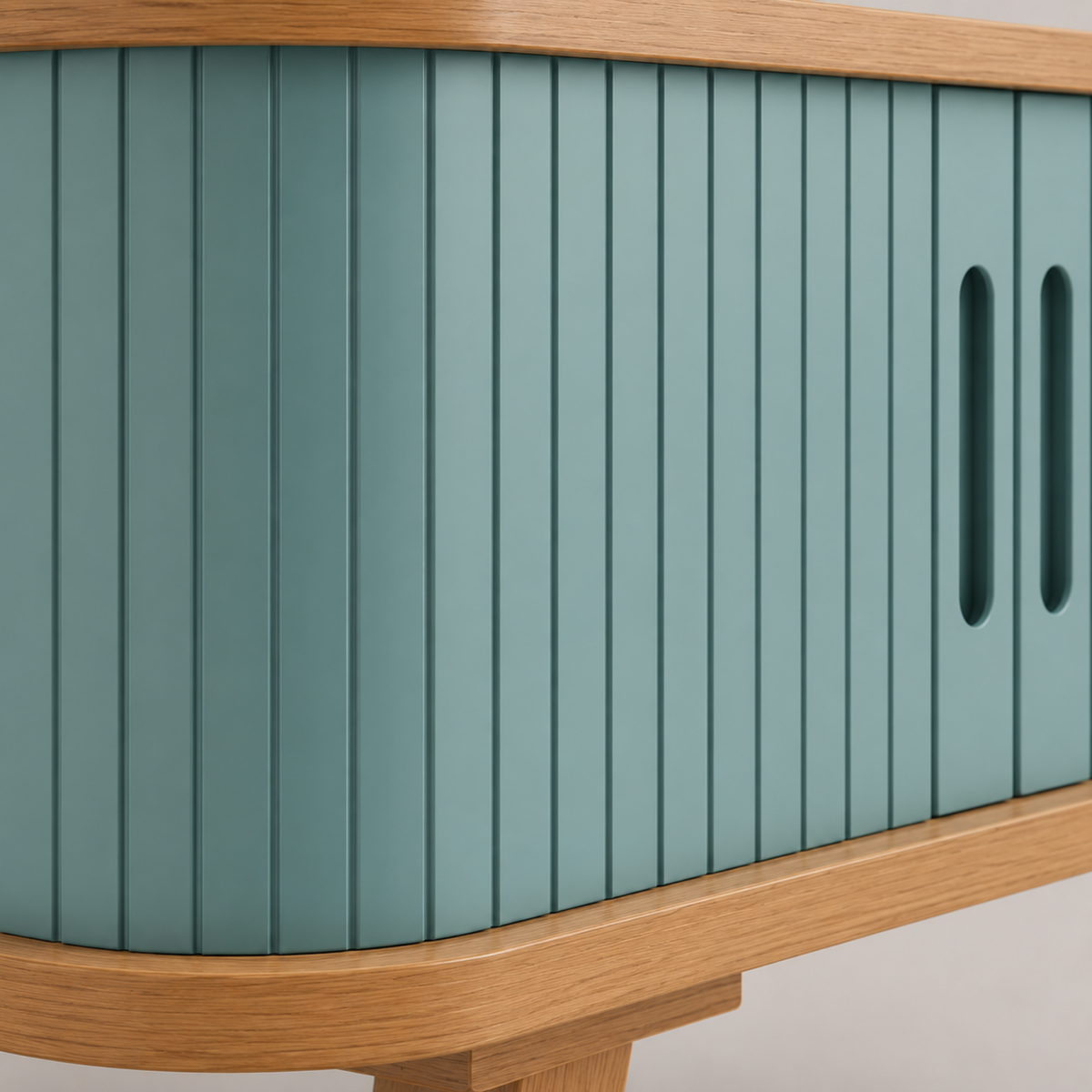 Solvane | Table basse rectangulaire en bambou et façades coulissantes bleu canard
