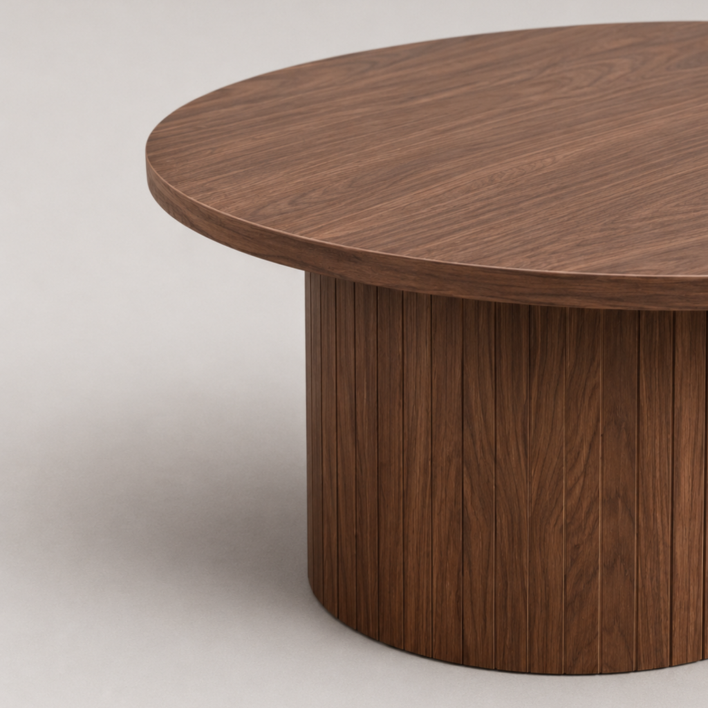 Elara | Duo de tables basses gigognes rondes en bois cannelé façon noyer