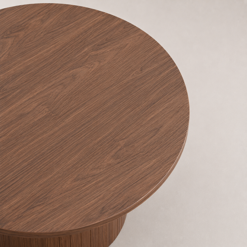 Elara | Duo de tables basses gigognes rondes en bois cannelé façon noyer
