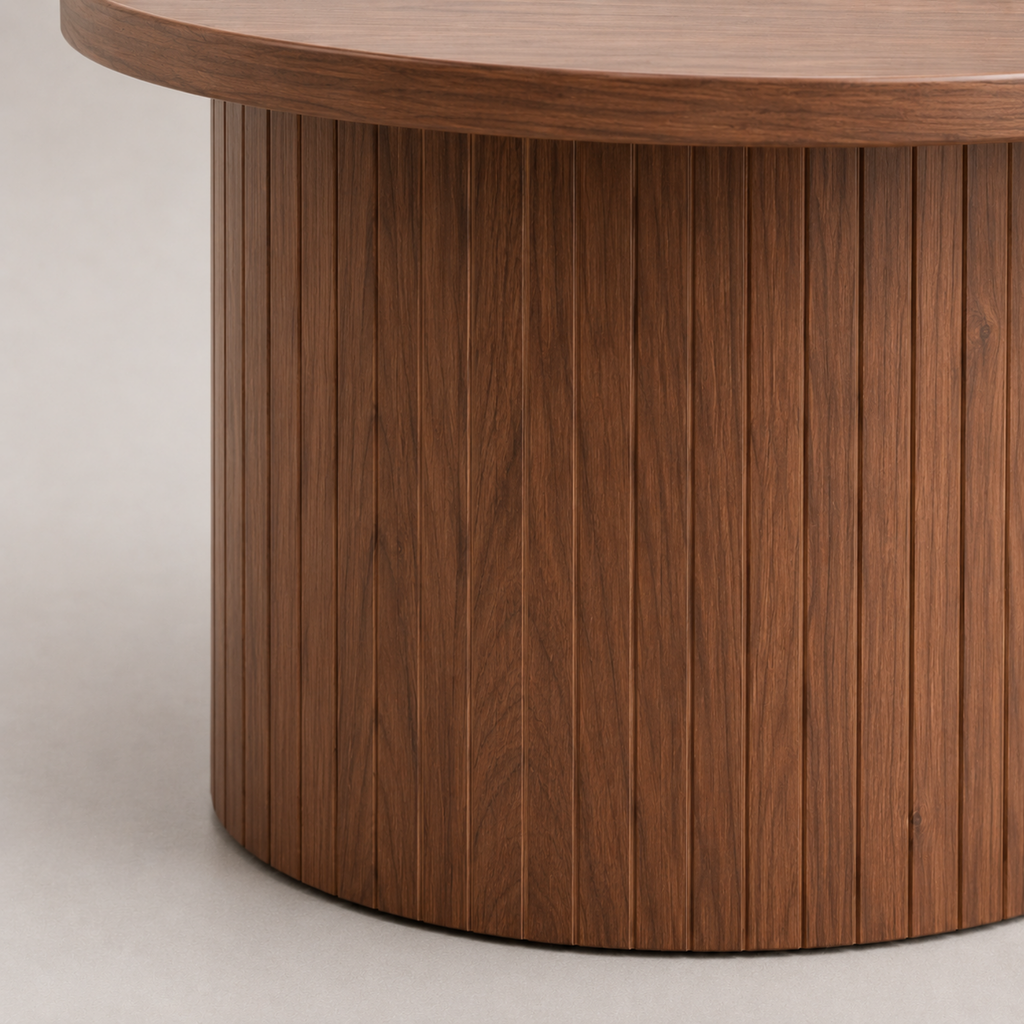 Elara | Duo de tables basses gigognes rondes en bois cannelé façon noyer